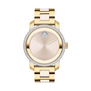 Movado Swiss Watch Yellow Gold Stainless Steel Case w/ Crystal Pave Bezel Quartz
